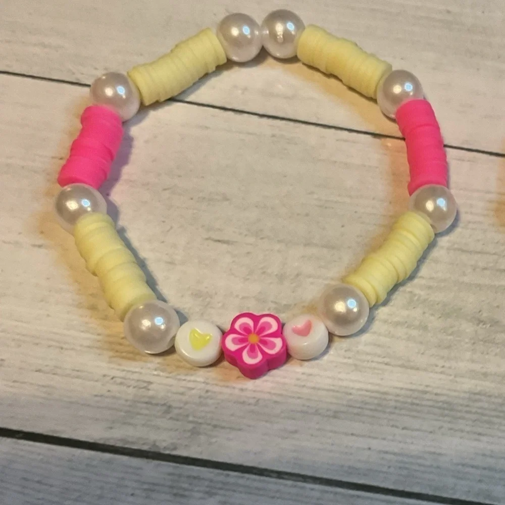 Clay Beaded Bracelets Set of 3 jewelry pearl bright colors floral star
